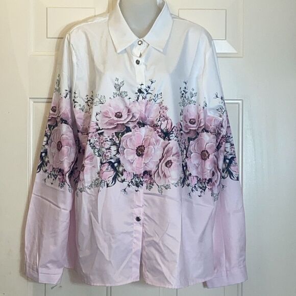 Women’s  Floral Button-Up Shirt Blouse Size XXL - Picture 2 of 12